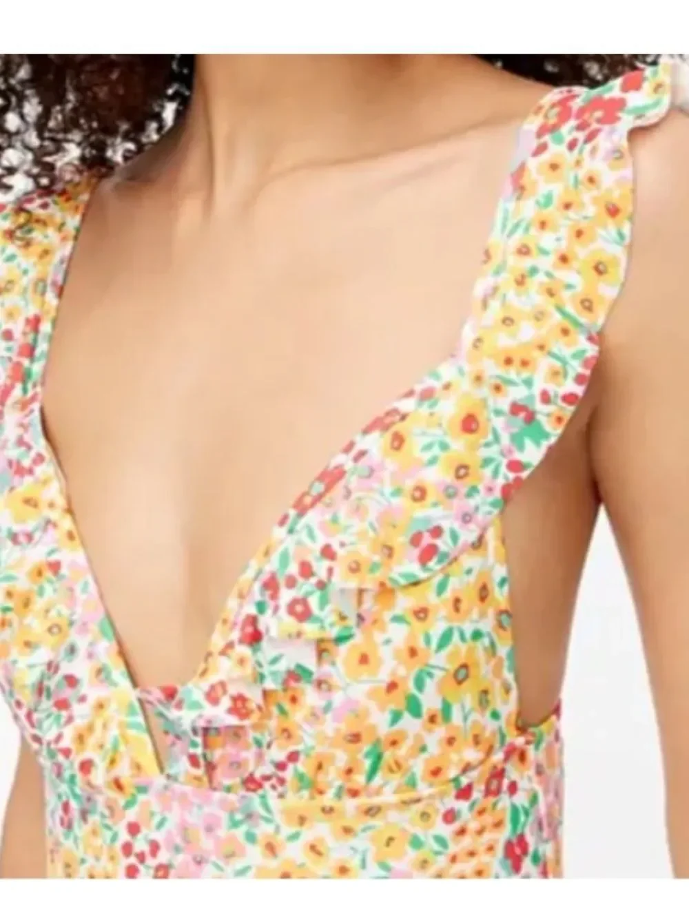 J. Crew Factory Floral Ruffle Shoulder V Neck One Piece Swimsuit Size XL